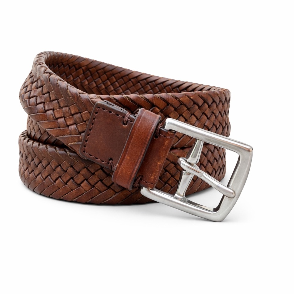 Coach 90008 Brown Braided Leather‎ Belt 42 Silver Buckle
